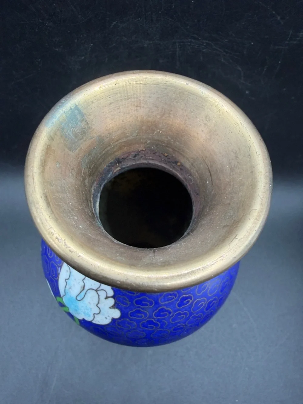 Vintage Butterfly Floral Blue Multicolor Cloisonne Vase Vessel Asian Arts Decor - Picture 5 of 10
